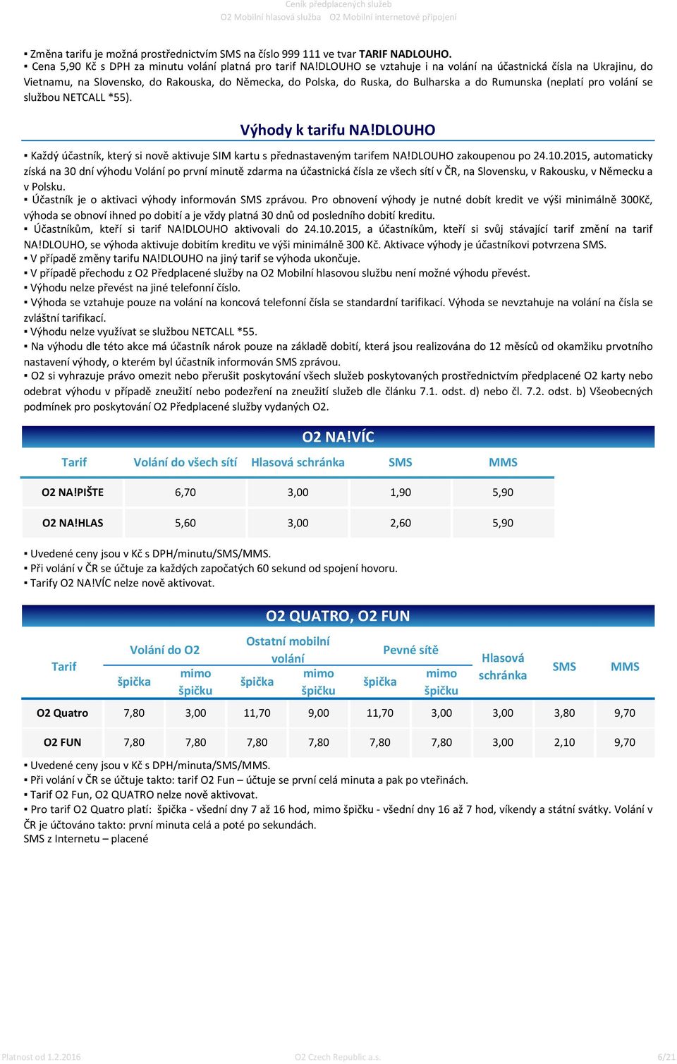 NETCALL *55). Výhody k tarifu NA!DLOUHO Každý účastník, který si nově aktivuje SIM kartu s přednastaveným tarifem NA!DLOUHO zakoupenou po 24.10.