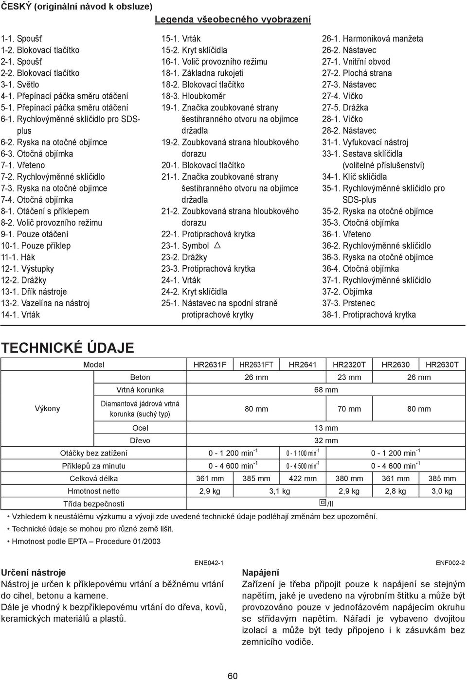 Oto ná objímka 8-. Otá ení s p íklepem 8-. Voli provozního režimu 9-. Pouze otá ení 0-. Pouze p íklep -. Hák -. Výstupky -. Drážky -. D ík nástroje -. Vazelína na nástroj 4-. Vrták 5-.