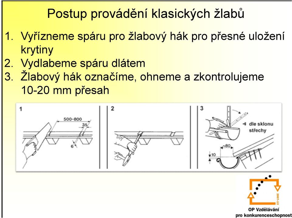 uložení krytiny 2. Vydlabeme spáru dlátem 3.