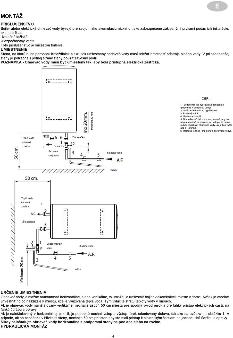 V prípade tenšej steny je potrebné z jednej strany steny použiť závesný profil. POZNÁMKA.- Ohrievač vody musí byť umiestený tak, aby bola prístupná elektrická zástrčka. OBR. 1 Minimum 20 mm 1.