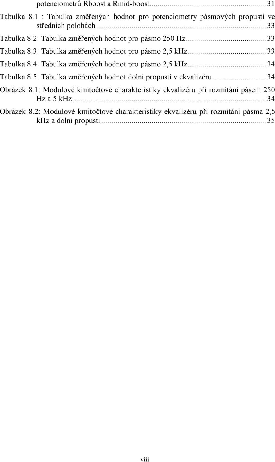 .. 34 Tabulka 8.5: Tabulka změřených hodnot dolní propusti v ekvalizéru... 34 Obrázek 8.