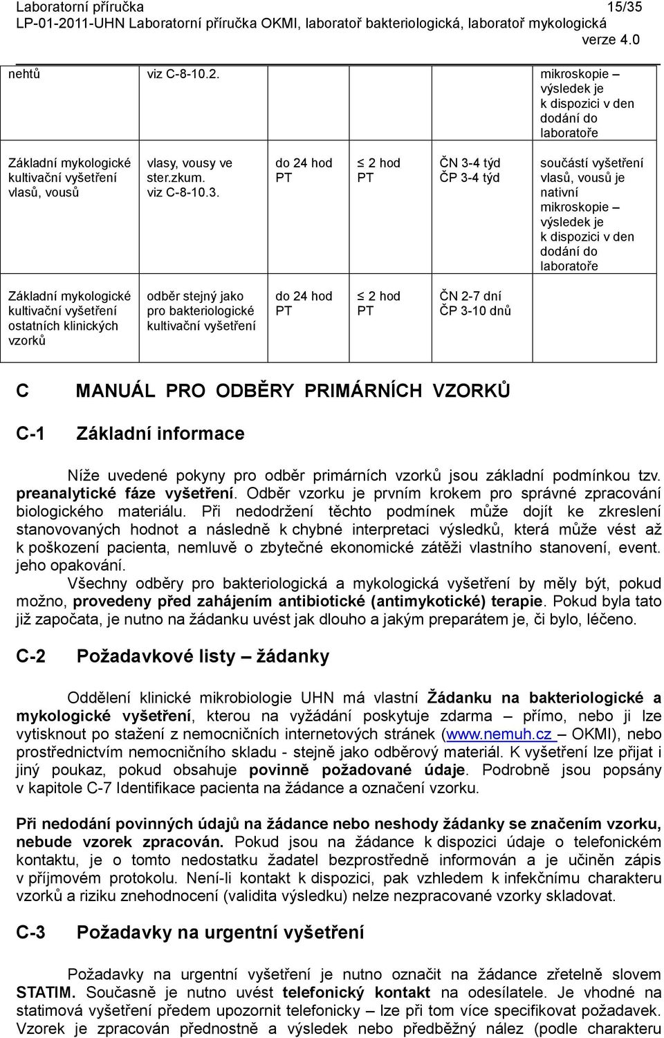 ČN 3-4 týd ČP 3-4 týd součástí vyšetření vlasů, vousů je nativní mikroskopie výsledek je k dispozici v den dodání do laboratoře Základní mykologické kultivační vyšetření ostatních klinických vzorků