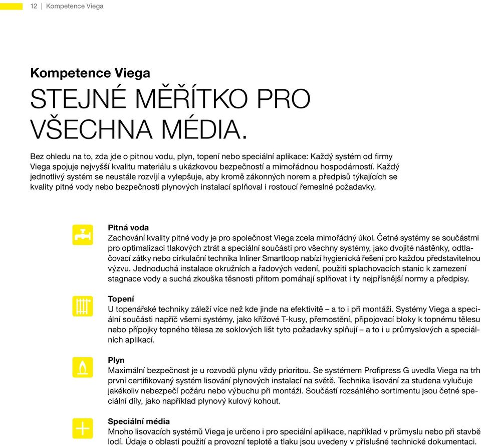 Každý jednotlivý systém se neustále rozvíjí a vylepšuje, aby kromě zákonných norem a předpisů týkajících se kvality pitné vody nebo bezpečnosti plynových instalací splňoval i rostoucí řemeslné