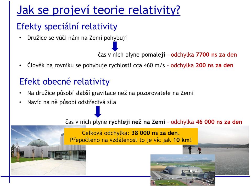 na rovníku se pohybuje rychlostí cca 460 m/s odchylka 200 ns za den Efekt obecné relativity Na družice působí slabší