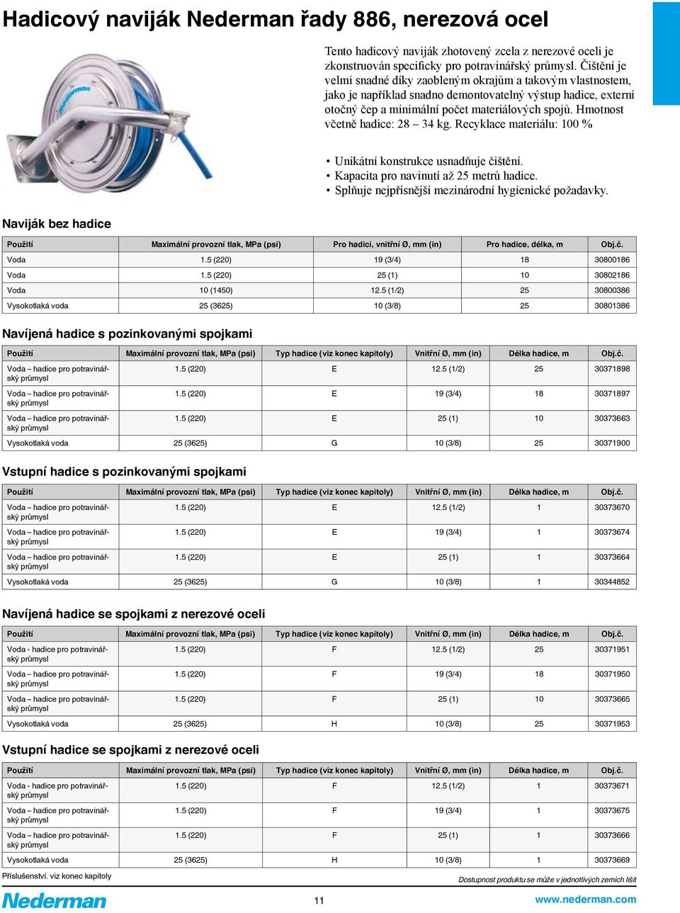 Hmotnost včetně hadice: 28 34 kg. Recyklace materiálu: 100 % Naviják bez hadice Unikátní konstrukce usnadňuje čištění. Kapacita pro navinutí až 25 metrů hadice.