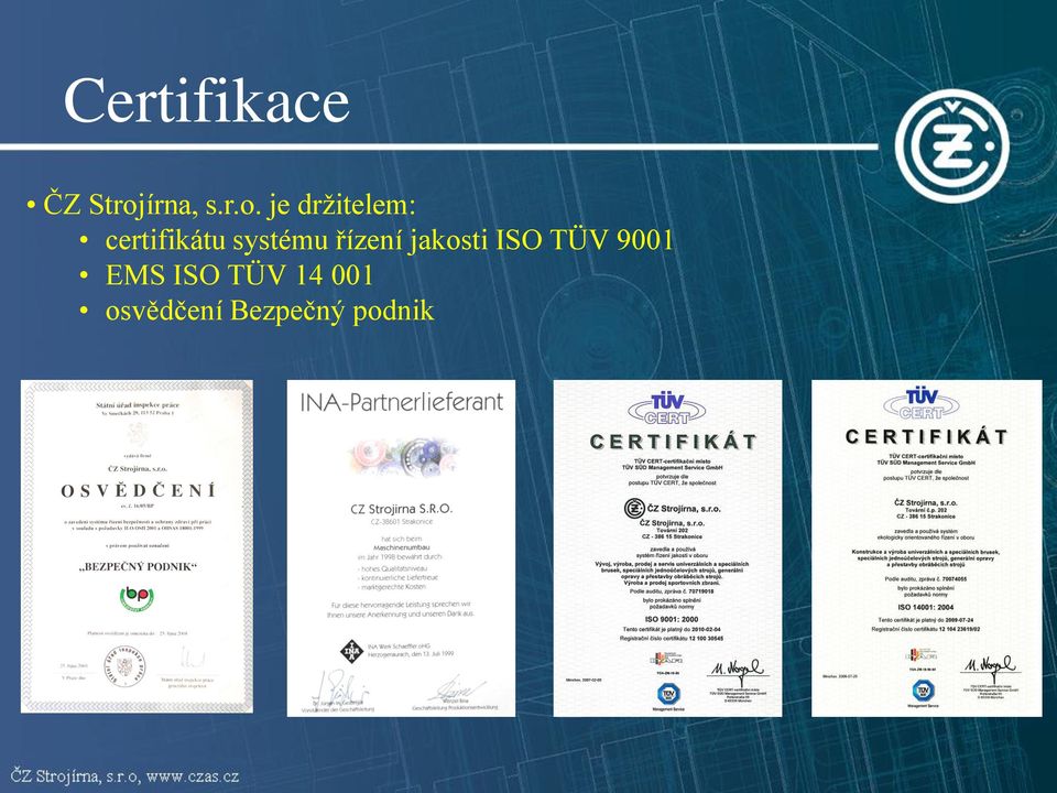 je držitelem: certifikátu systému