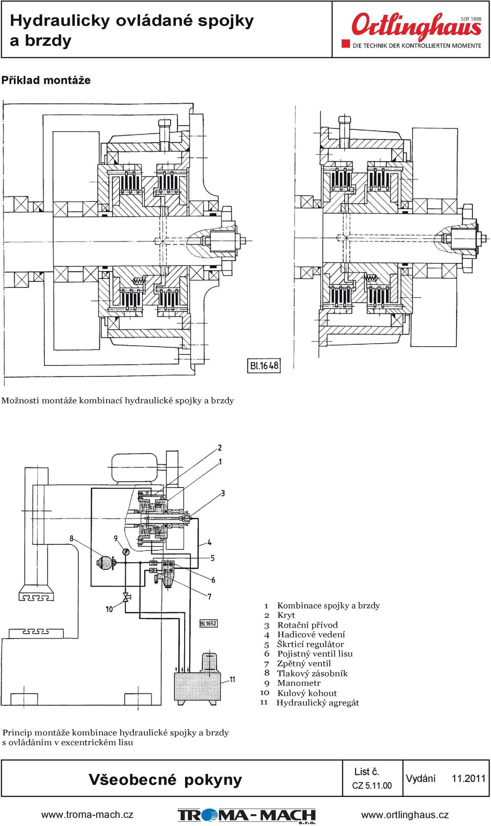 regulátor Pojistný ventil lisu Zpětný ventil Tlakový zásobník Manometr Kulový kohout Hydraulický