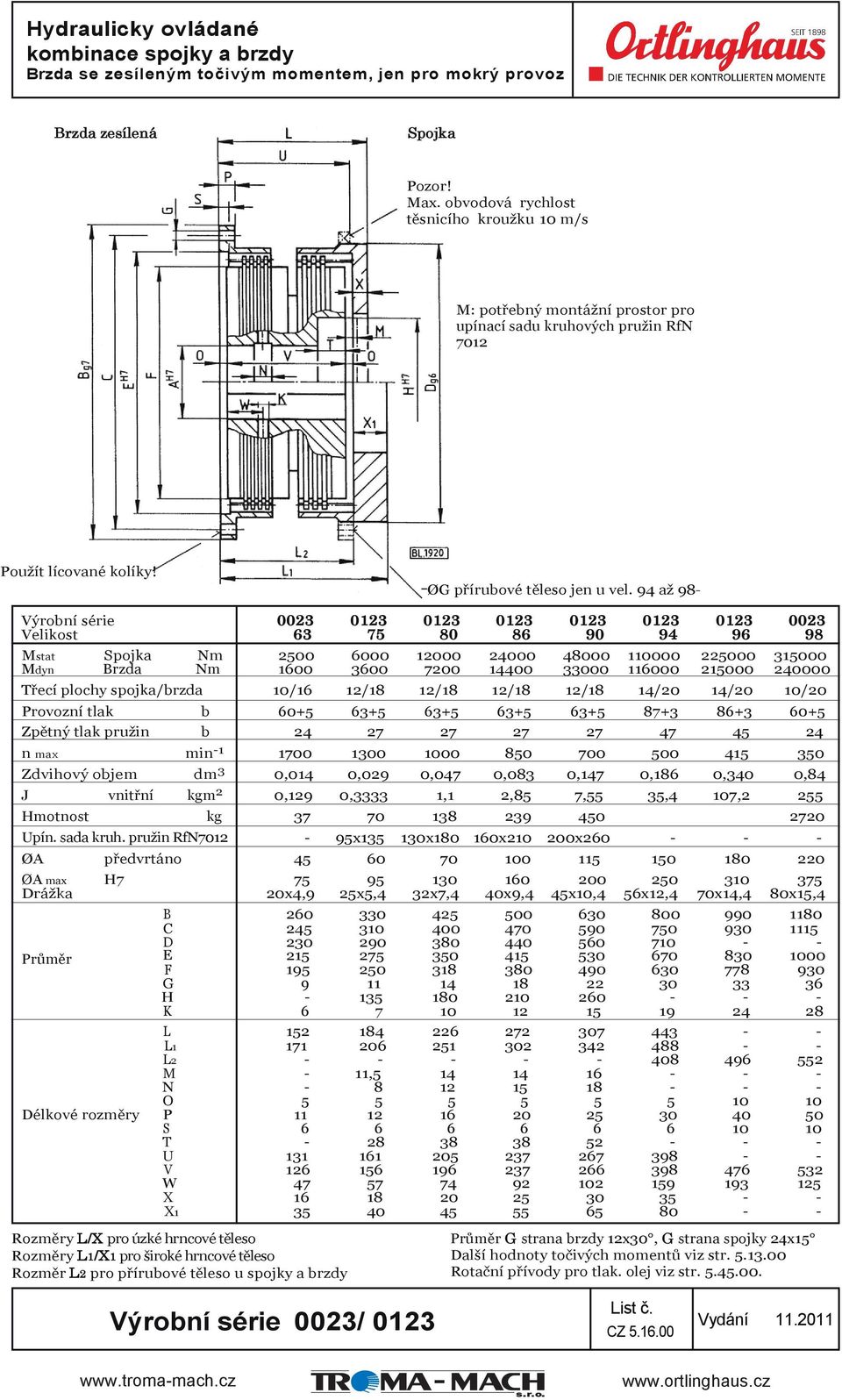 94 až 98 Výrobní série 0023 0123 0123 0123 0123 0123 0123 0023 Velikost 63 75 80 86 90 94 96 98 Mstat Spojka Nm 2500 6000 12000 24000 48000 110000 225000 315000 Mdyn Brzda Nm 1600 3600 7200 14400