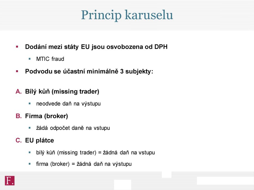 Bílý kůň (missing trader) neodvede daň na výstupu B.