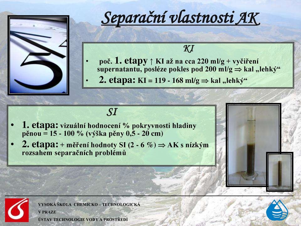 lehký 2. etapa: KI = 119-168 ml/g kal lehký SI 1.