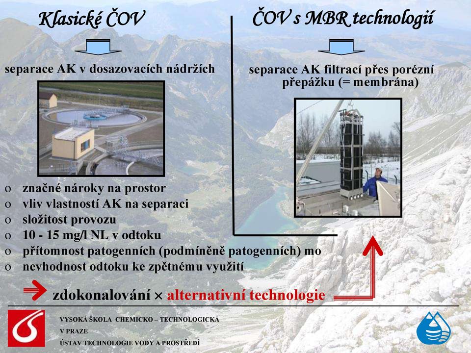 vlastností AK na separaci složitost provozu 10-15 mg/l NL v odtoku přítomnost patogenních