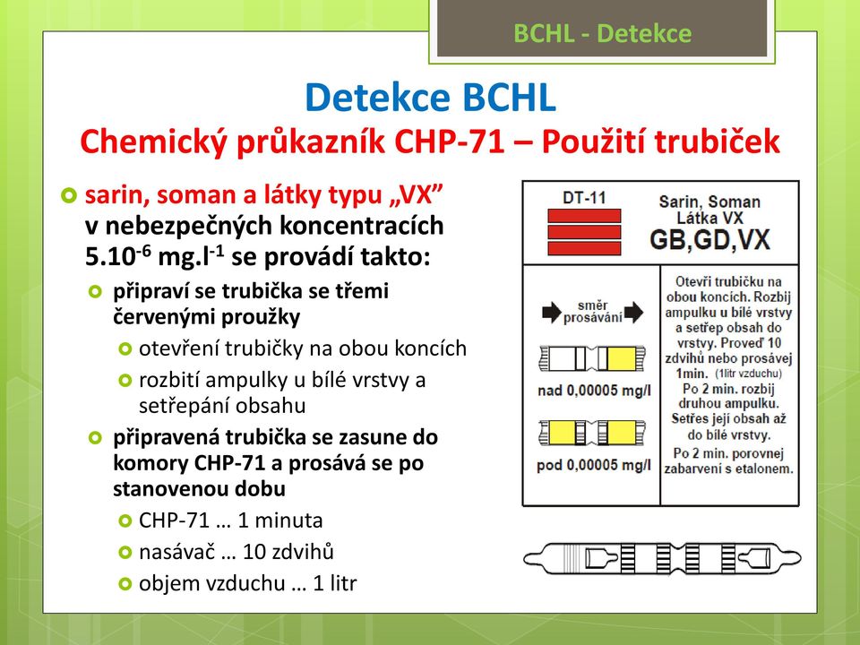 l -1 se provádí takto: připraví se trubička se třemi červenými proužky otevření trubičky na obou