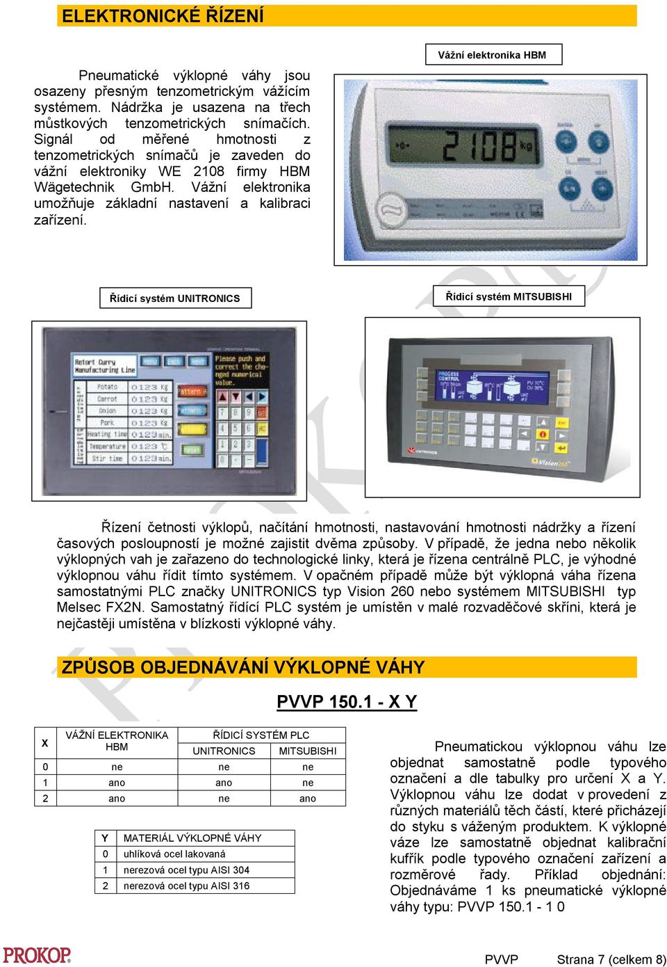 Vážní elektronika HBM Řídicí systém UNITRONICS Řídicí systém MITSUBISHI Řízení četnosti výklopů, načítání hmotnosti, nastavování hmotnosti nádržky a řízení časových posloupností je možné zajistit