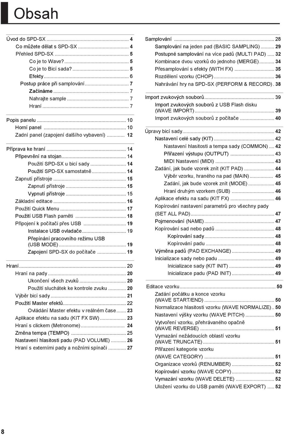 .. 14 Použití SPD-SX samostatně... 14 Zapnutí přístroje... 15 Zapnutí přístroje... 15 Vypnutí přístroje... 15 Základní editace... 16 Použití Quick Menu... 17 Použití USB Flash paměti.