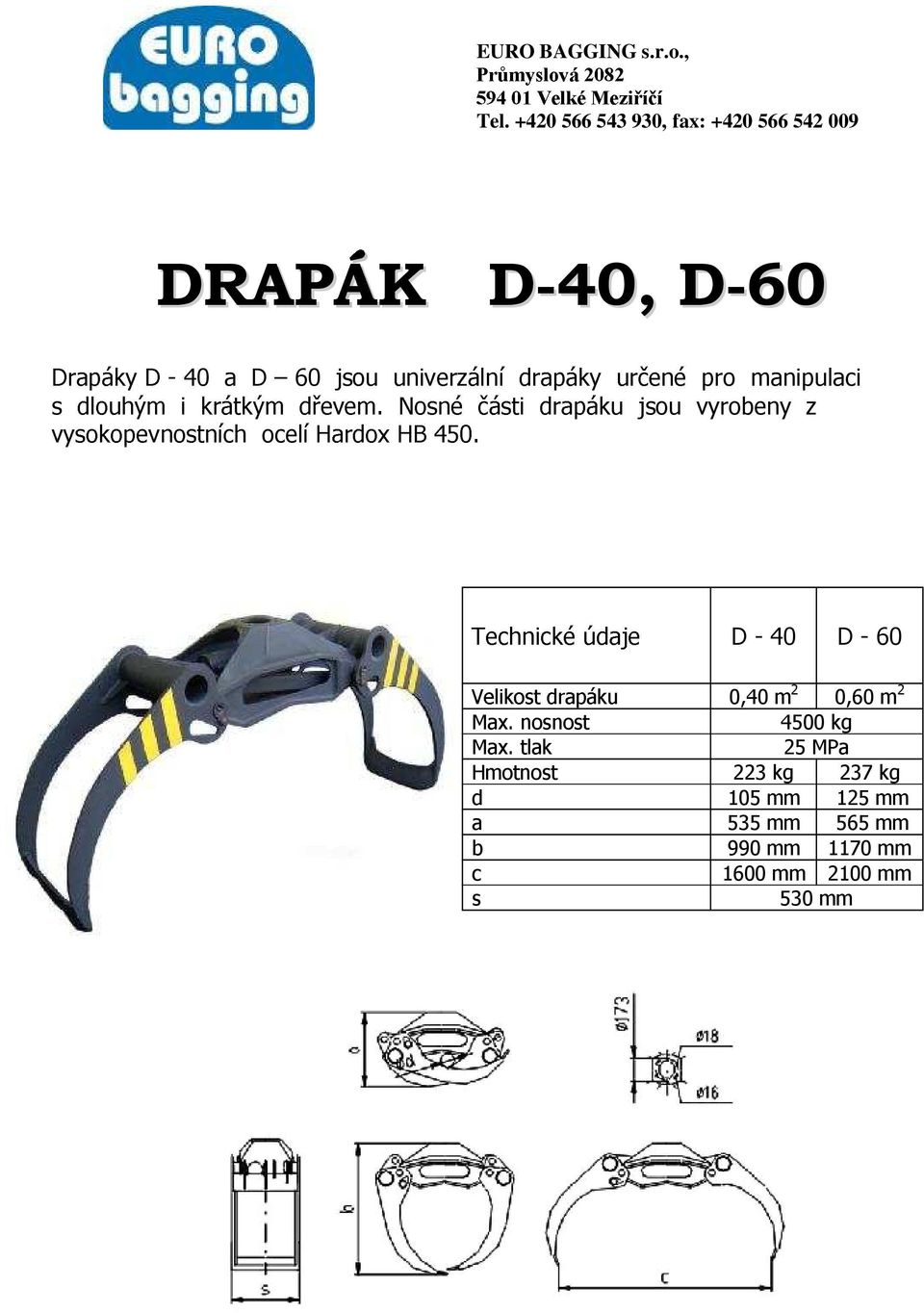 manipulaci s i jsou vyrobeny z ch ocel. D - 40 D - 60 Max. nosnost Max.