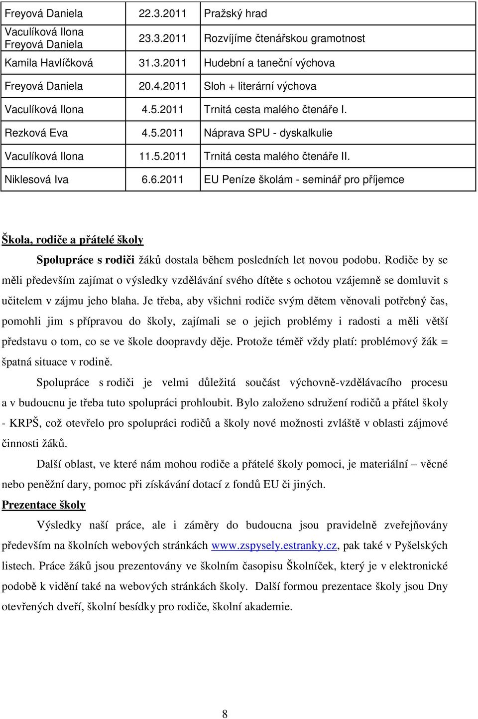 Niklesová Iva 6.6.2011 EU Peníze školám - seminář pro příjemce Škola, rodiče a přátelé školy Spolupráce s rodiči žáků dostala během posledních let novou podobu.