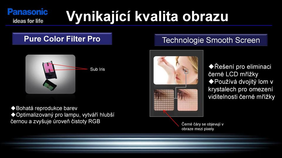 úroveň čistoty RGB Černé čáry se objevují v obraze mezi pixely Řešení pro eliminaci