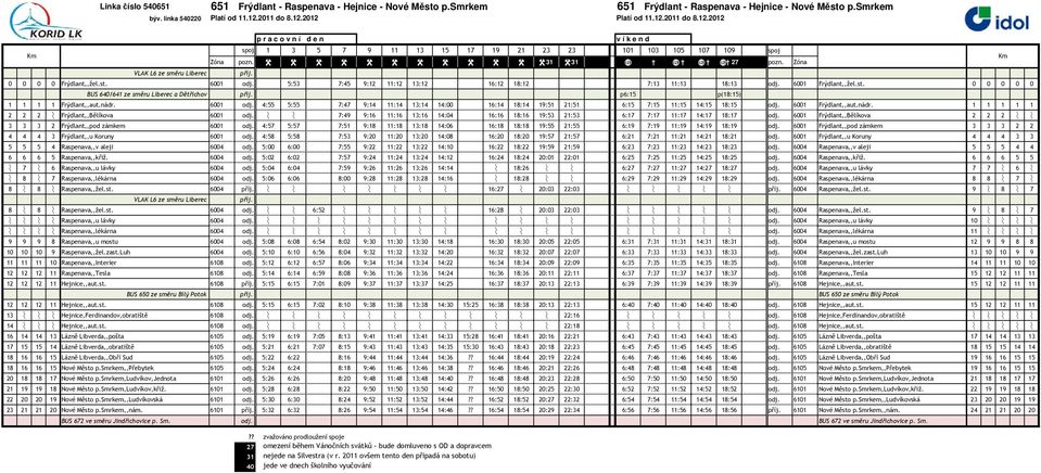 6001 odj. 5:53 7:45 9:12 11:12 13:12 16:12 18:12 7:13 11:13 18:13 odj. 6001 Frýdlant,,žel.st. 0 0 0 0 0 BUS 640/641 ze směru Liberec a Dětřichov příj. p6:15 p(18:15) 1 1 1 1 Frýdlant,,aut.nádr.