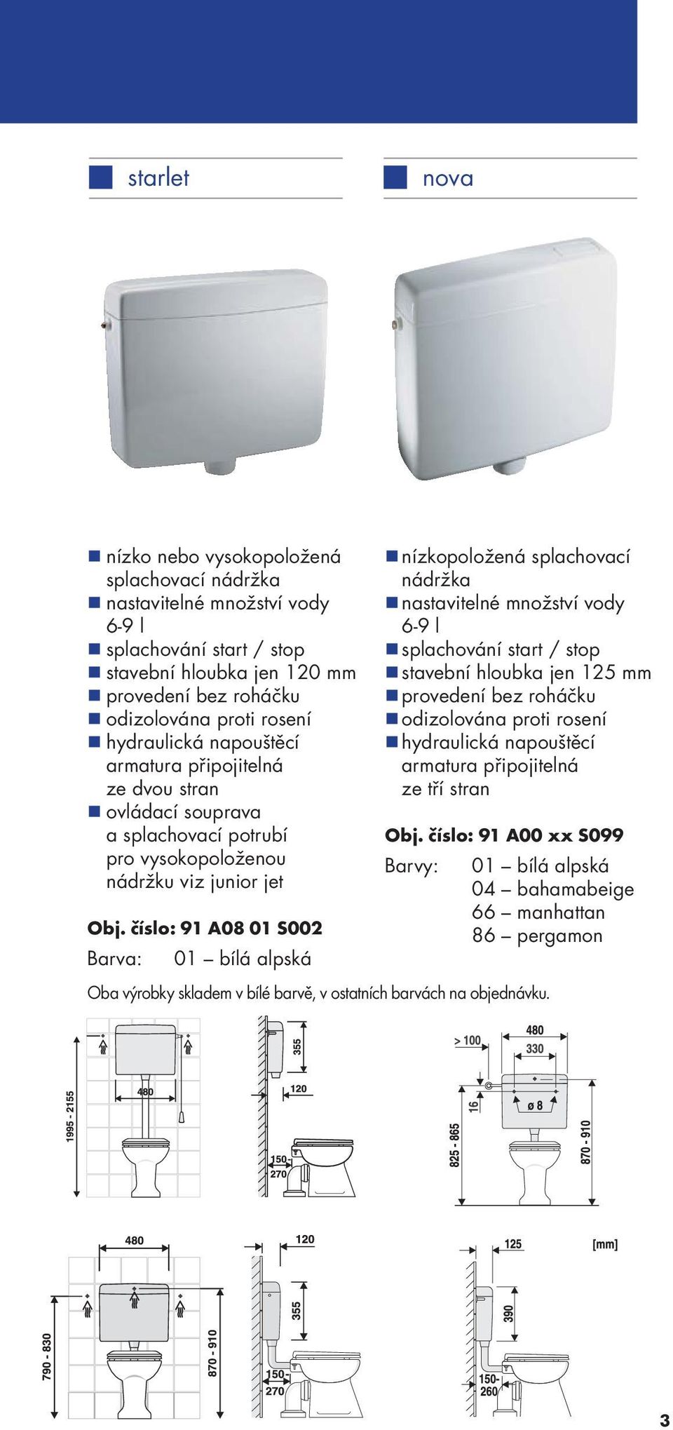 nízkopoložená splachovací nádržka nastavitelné množství vody 6-9 l splachování start / stop stavební hloubka jen 125 mm provedení bez roháčku odizolována proti rosení