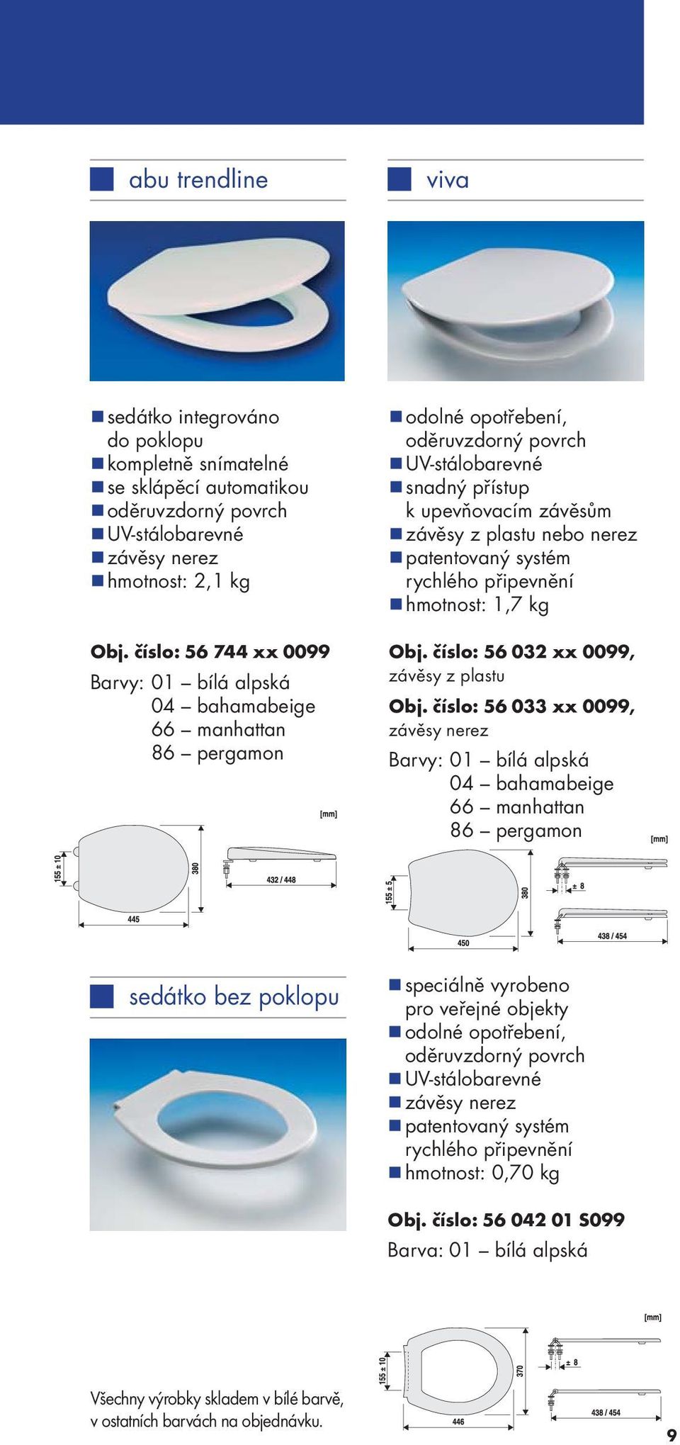 hmotnost: 1,7 kg Obj. číslo: 56 032 xx 0099, závěsy z plastu Obj.