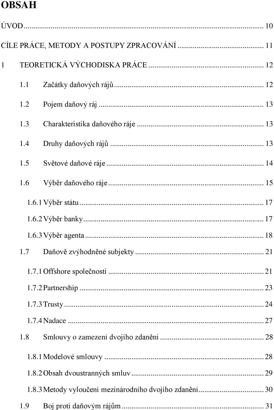 .. 17 1.6.3 Výb r agenta... 18 1.7 Daňov zvýhodn né subjekty... 21 1.7.1 Offshore společnosti... 21 1.7.2 Partnership... 23 1.7.3 Trusty... 24 1.7.4 Nadace... 27 1.