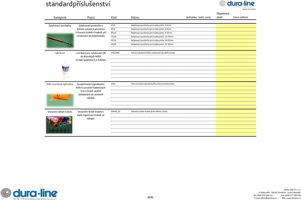 12-19mm ZPL25 ZPL32 Zatahovací punčocha pro trubky prům. 19-25mm Zatahovací punčocha pro trubky prům. 25-32mm Lubrikant Lubrikant pro zafukování OK do klasických HDPE trubek.