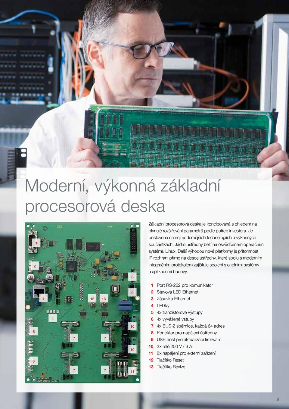 Další výhodou nové platformy je přítomnost IP rozhraní přímo na desce ústředny, které spolu s moderním integračním protokolem zajišťuje spojení s okolními systémy a aplikacemi budovy.