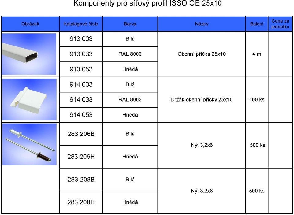 033 Držák okenní příčky 25x10 914 053 283 206B Nýt