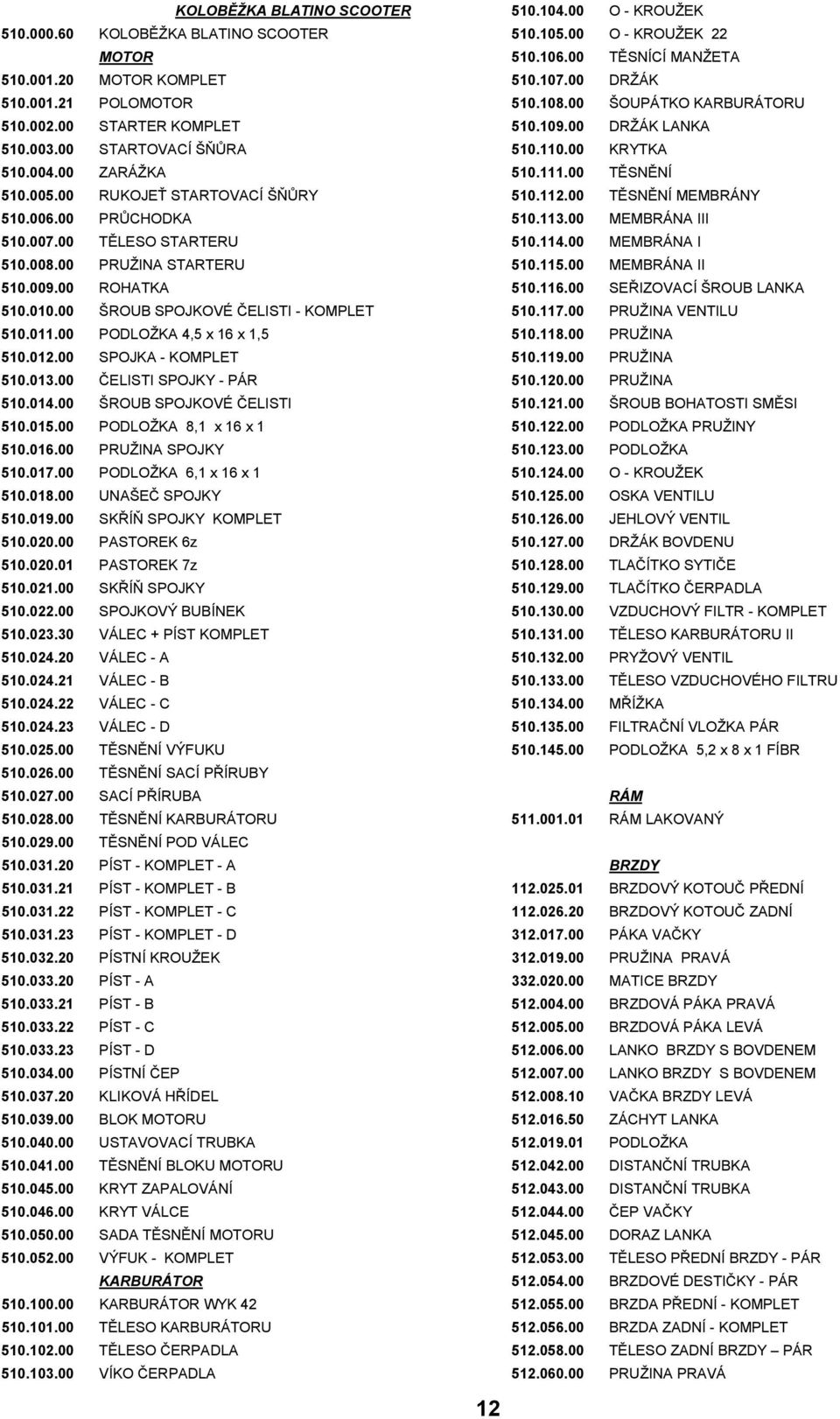 00 RUKOJEŤ STARTOVACÍ ŠŇŮRY 510.112.00 TĚSNĚNÍ MEMBRÁNY 510.006.00 PRŮCHODKA 510.113.00 MEMBRÁNA III 510.007.00 TĚLESO STARTERU 510.114.00 MEMBRÁNA I 510.008.00 PRUŽINA STARTERU 510.115.