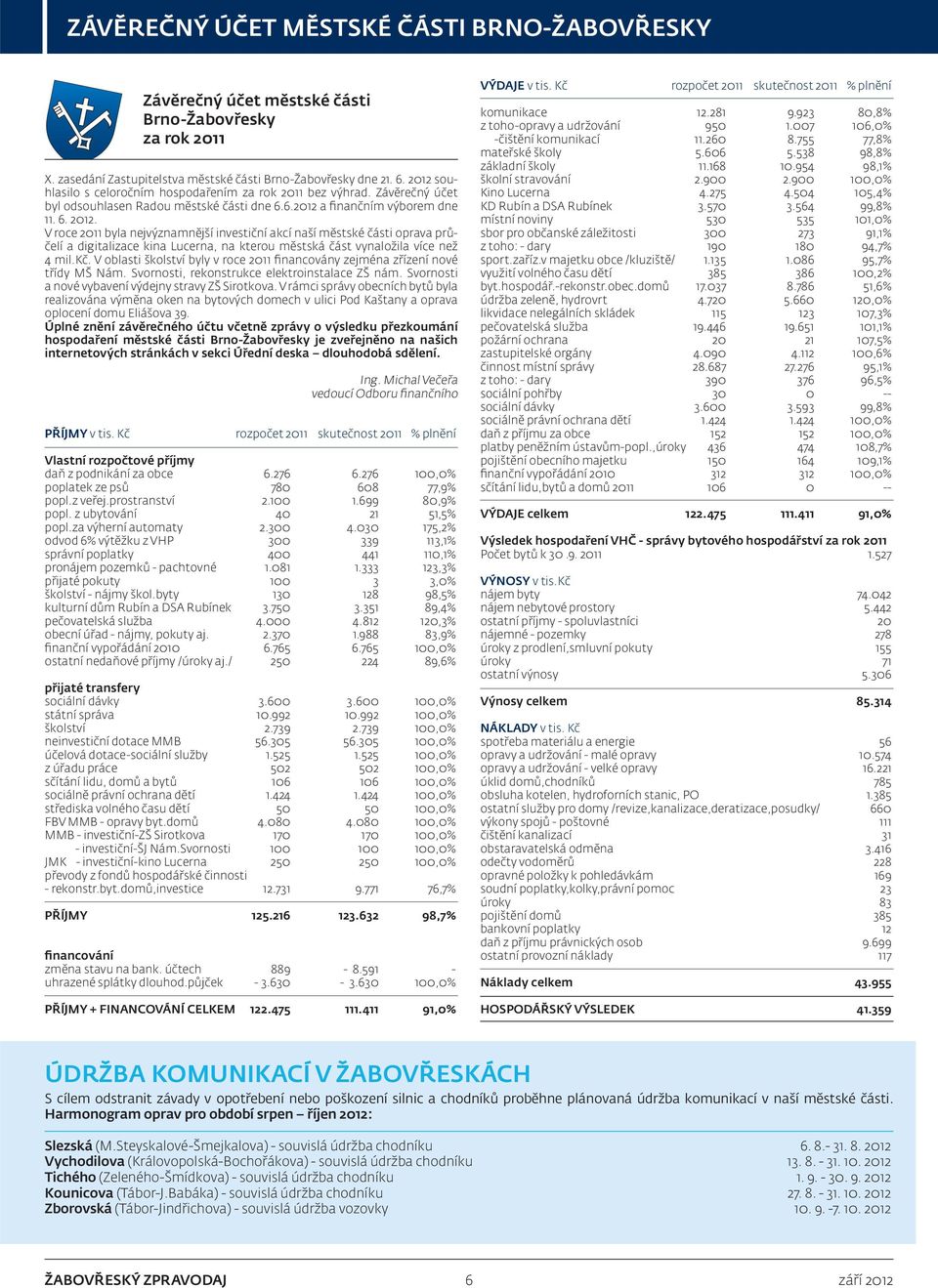 V roce 2011 byla nejvýznamnější investiční akcí naší městské části oprava průčelí a digitalizace kina Lucerna, na kterou městská část vynaložila více než 4 mil.kč.