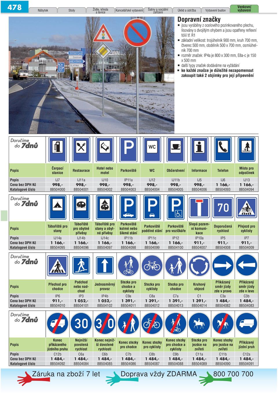 R1 základní velikost: trojúhelník 900 mm, kruh 700 mm, čtverec 500 mm, obdélník 500 x 700 mm, osmiúhelník 700 mm rozměr značek: IP4a je 800 x 300 mm, E8a-c je 150 x 500 mm další typy značek dáváme na