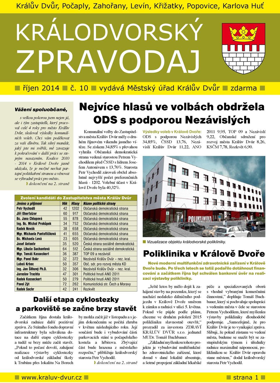 komunálních voleb. Chci vám poděkovat za vaši důvěru. Tak silný mandát, jaký jste mi svěřili, mě zavazuje k pokračování v další práci se stejným nasazením.