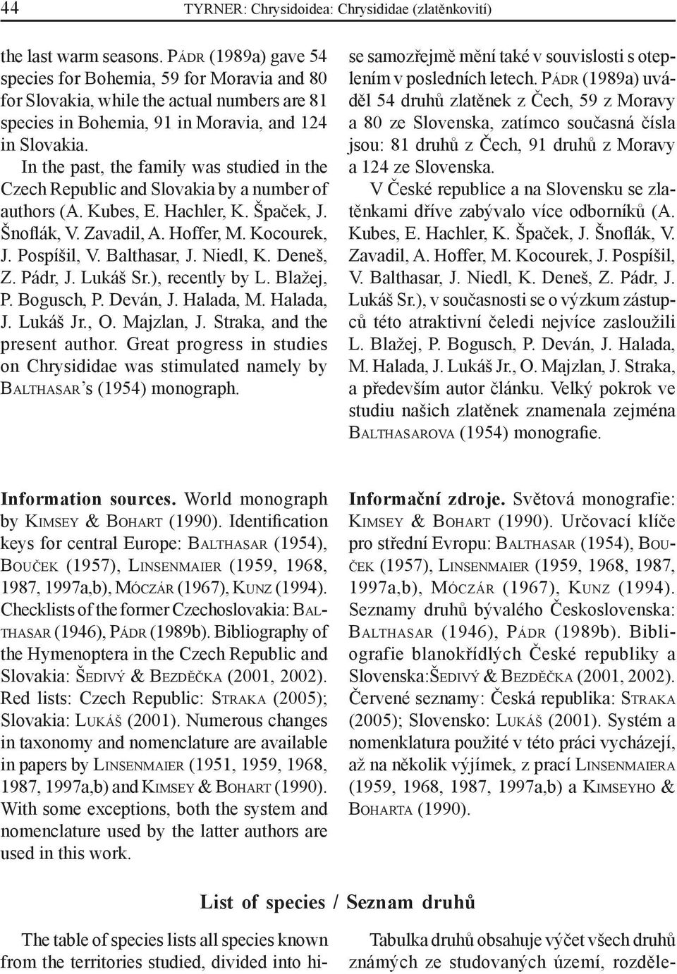 In the past, the family was studied in the Czech Republic and Slovakia by a number of authors (A. Kubes, E. Hachler, K. Špaček, J. Šnoflák, V. Zavadil, A. Hoffer, M. Kocourek, J. Pospíšil, V.