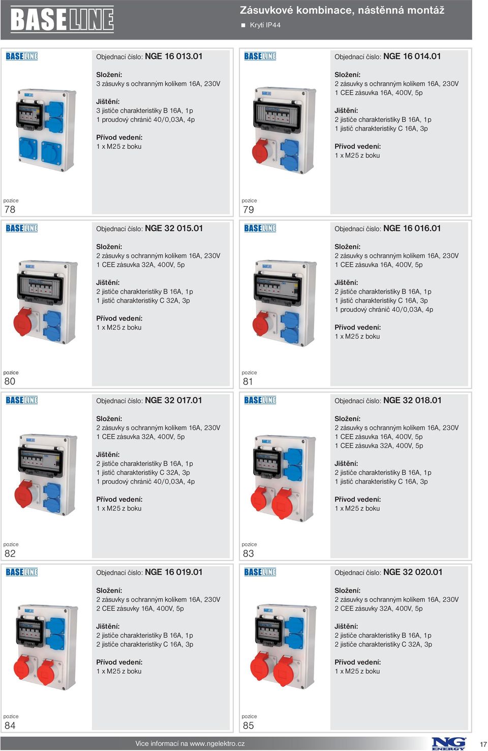 01 1 jistič charakteristiky C 16A, 3p 80 Objednací číslo: NGE 32 017.01 1 jistič charakteristiky C 32A, 3p 81 Objednací číslo: NGE 32 018.