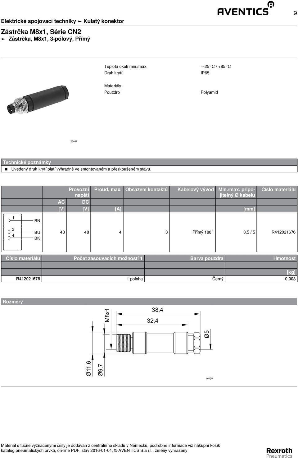 připojitelný Ø kabelu AC [V] [V] [A] [mm] Číslo materiálu 1 3 4 BN BU BK 48 48 4 3 Přímý 180 3,5 / 5