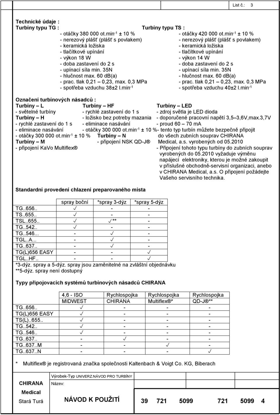 doba zastavení do 2 s - doba zastavení do 2 s - upínací síla min. 35N - upínací síla min. 35N - hlučnost max. 60 db(a) - hlučnost max. 60 db(a) - prac. tlak 0,21 0,23, max. 0,3 MPa - prac.