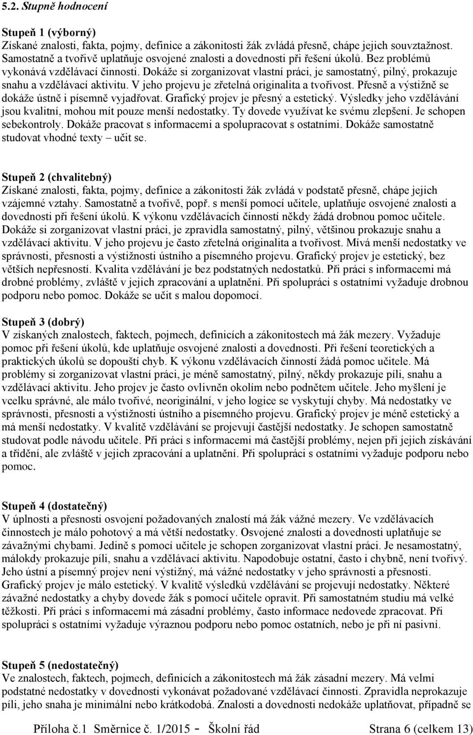 Dokáže si zorganizova vlasní práci, je samosaný, pilný, prokazuje snahu a vzdělávací akiviu. V jeho projevu je zřeelná originalia a vořivos. Přesně a výsižně se dokáže úsně i písemně vyjadřova.