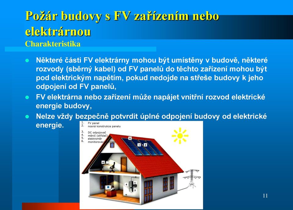 pokud nedojde na střeše budovy k jeho odpojení od FV panelů, FV elektrárna nebo zařízení může napájet