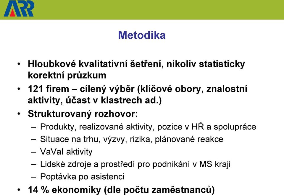 ) Strukturovaný rozhovor: Produkty, realizované aktivity, pozice v HŘ a spolupráce Situace na trhu,