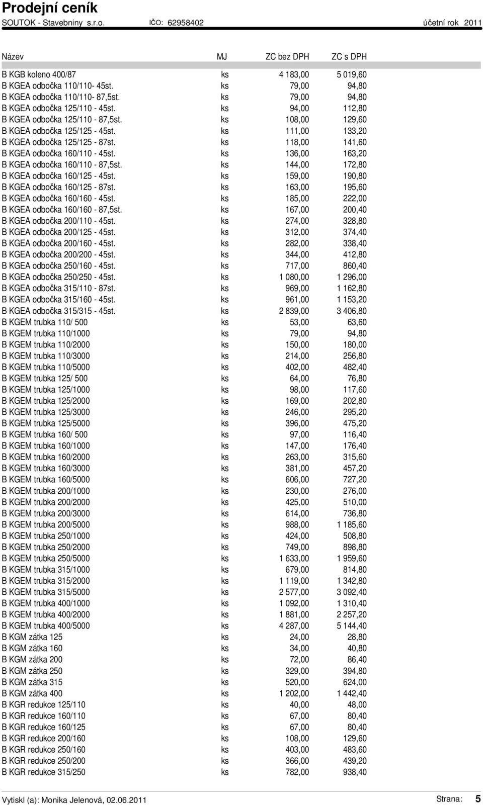 ks 136,00 163,20 B KGEA odbočka 160/110-87,5st. ks 144,00 172,80 B KGEA odbočka 160/125-45st. ks 159,00 190,80 B KGEA odbočka 160/125-87st. ks 163,00 195,60 B KGEA odbočka 160/160-45st.