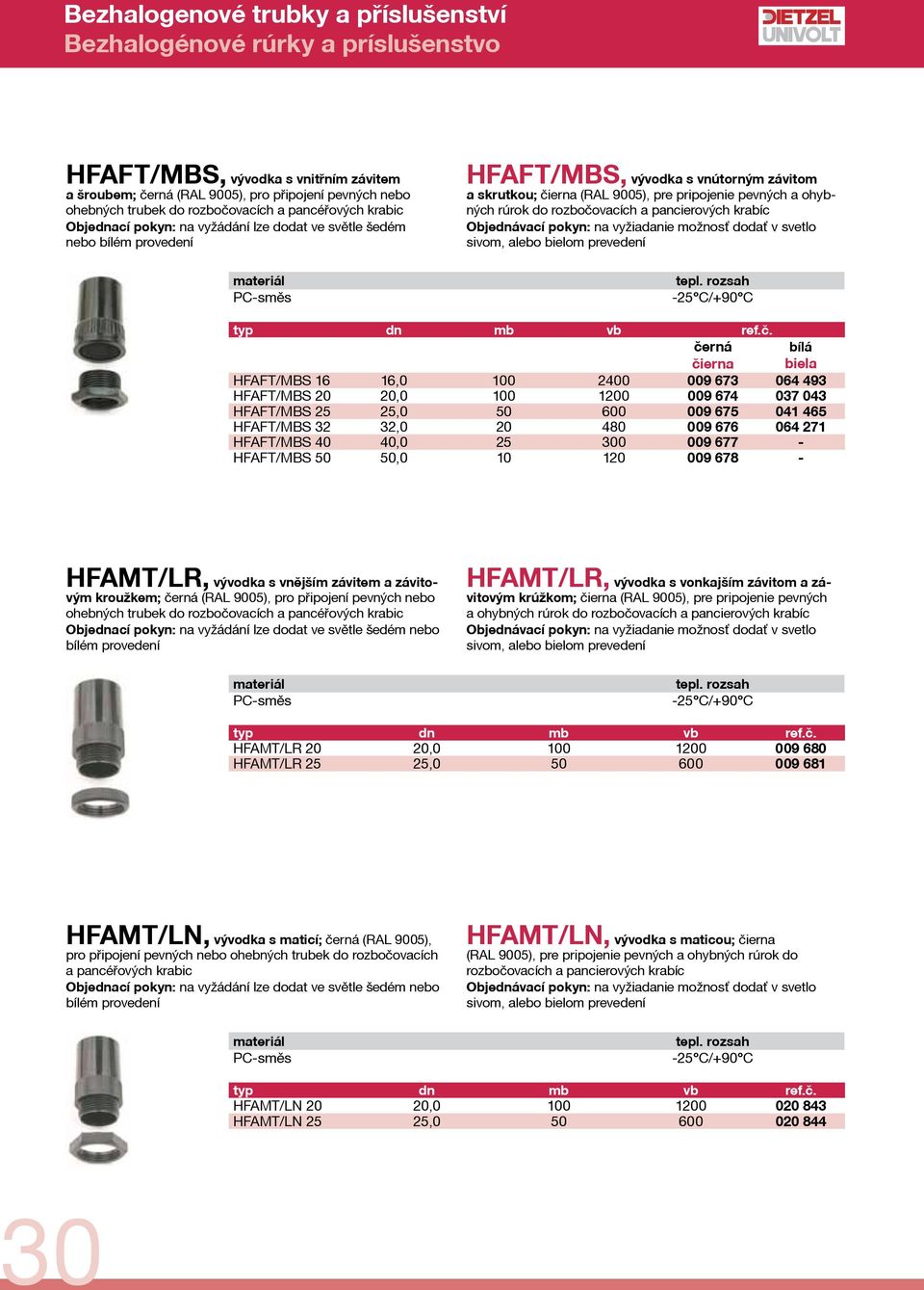 vyžiadanie možnosť dodať v svetlo sivom, alebo bielom prevedení černá čierna bílá biela HFAFT/MBS 16 16,0 100 2400 009 673 064 493 HFAFT/MBS 20 20,0 100 1200 009 674 037 043 HFAFT/MBS 25 25,0 50 600