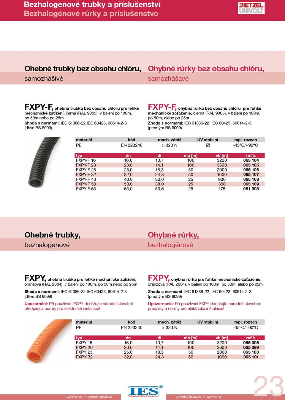 alebo po 25m Zhoda s normami: IEC 61386-22, IEC 60423, 60614-2-3 (predtým BS 6099) kód mech. zátěž UV stabilní PE EN 223240 > 320 N þ -15 C/+90 C typ dn di mb [m] vb [m] ref.č.