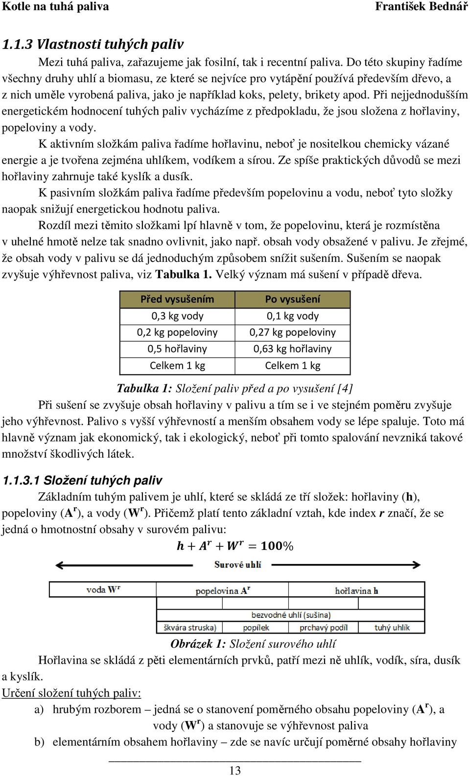 Při nejjednodušším energetickém hodnocení tuhých paliv vycházíme z předpokladu, že jsou složena z hořlaviny, popeloviny a vody.