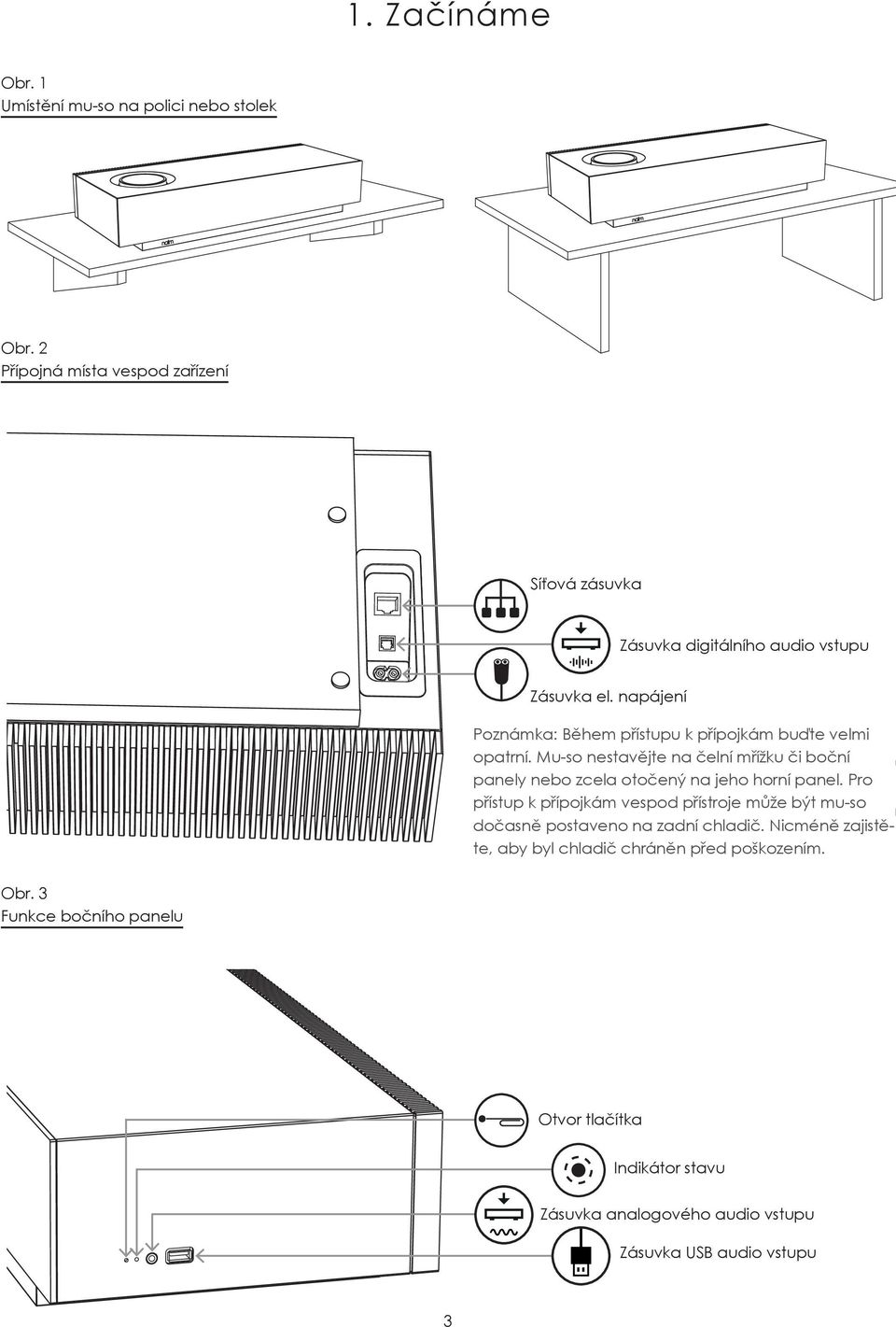 napájení socket Obr. Diagram 3 3 Funkce bočního panelu mu-so side panel features Poznámka: Note: Take Během great care přístupu when k accessing přípojkám buďte underside velmi opatrní.