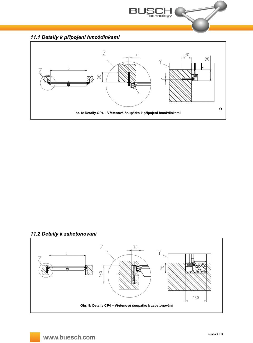 hmoždinkami O 11.2 Detaily k zabetonování Obr.