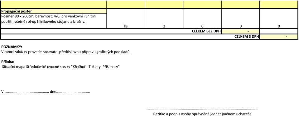 ks 2 0 0 0 CELKEM BEZ DPH - CELKEM S DPH - POZNAMKY: V rámci zakázky provede zadavatel předtiskovou