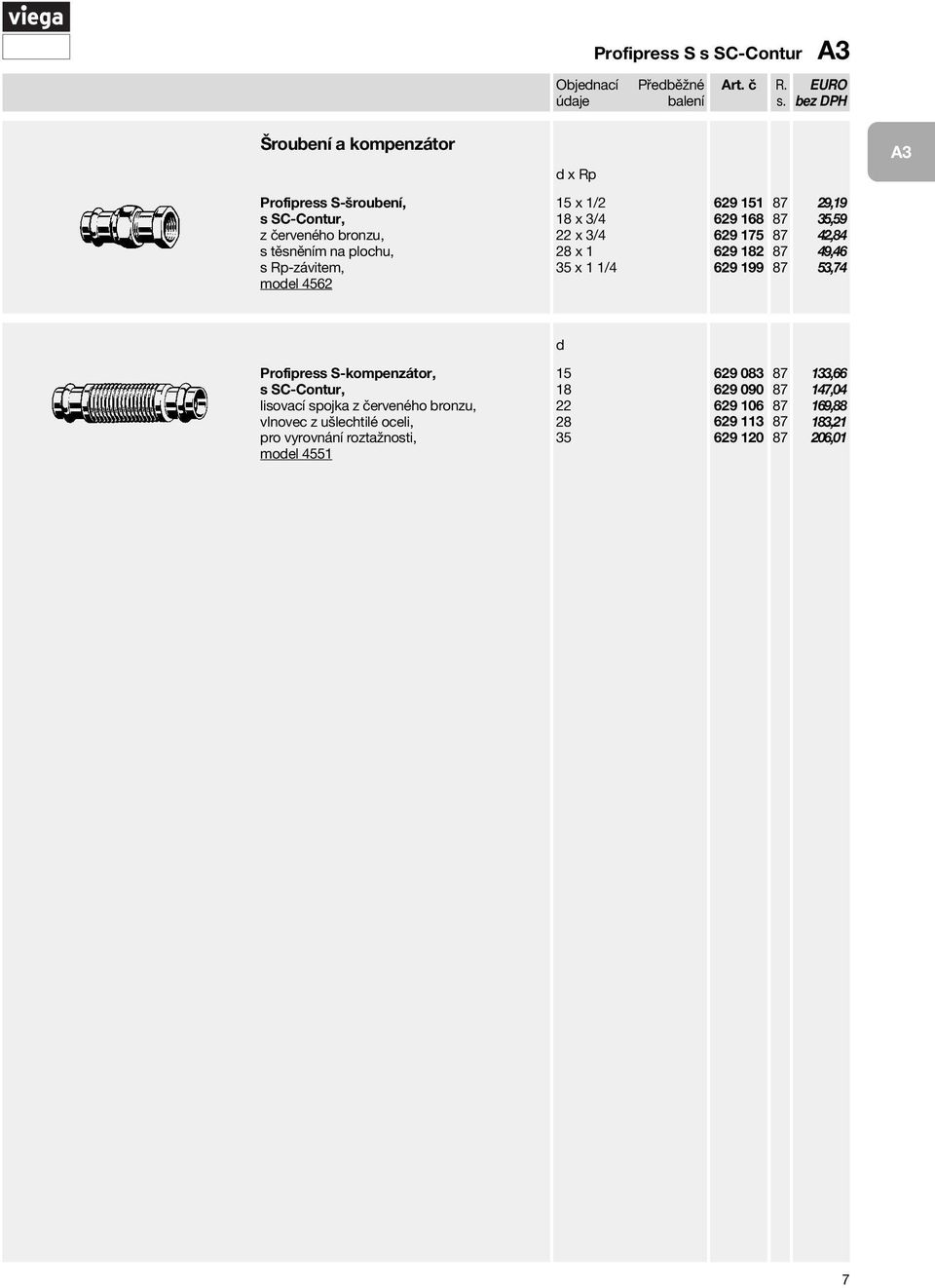 199 29,19,59 42,84 49,46 53,74 Profipress S-kompenzátor, lisovací spojka vlnovec z ušlechtilé oceli, pro