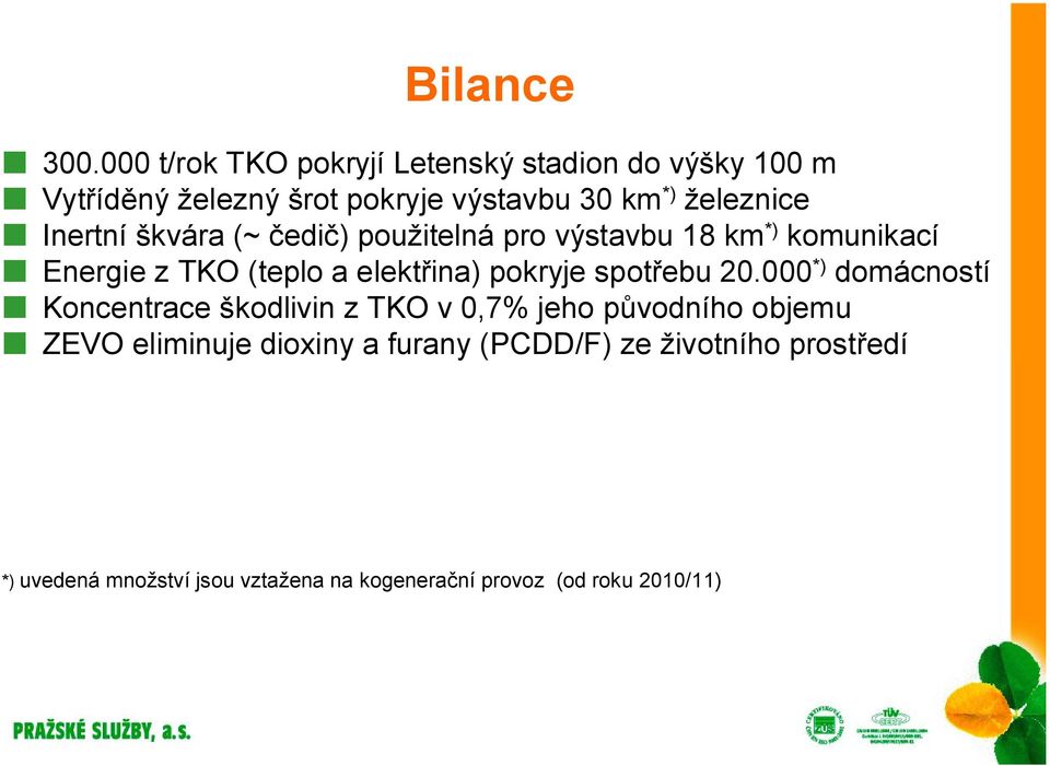 Inertní škvára (~ čedič) použitelná pro výstavbu 18 km *) komunikací Energie z TKO (teplo a elektřina) pokryje