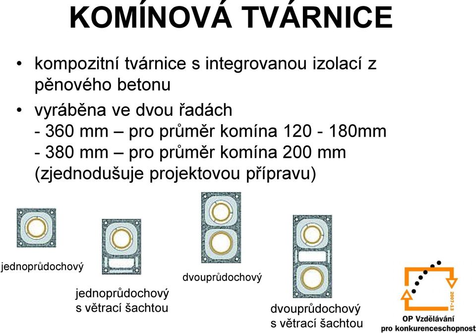 pro průměr komína 200 mm (zjednodušuje projektovou přípravu) jednoprůdochový