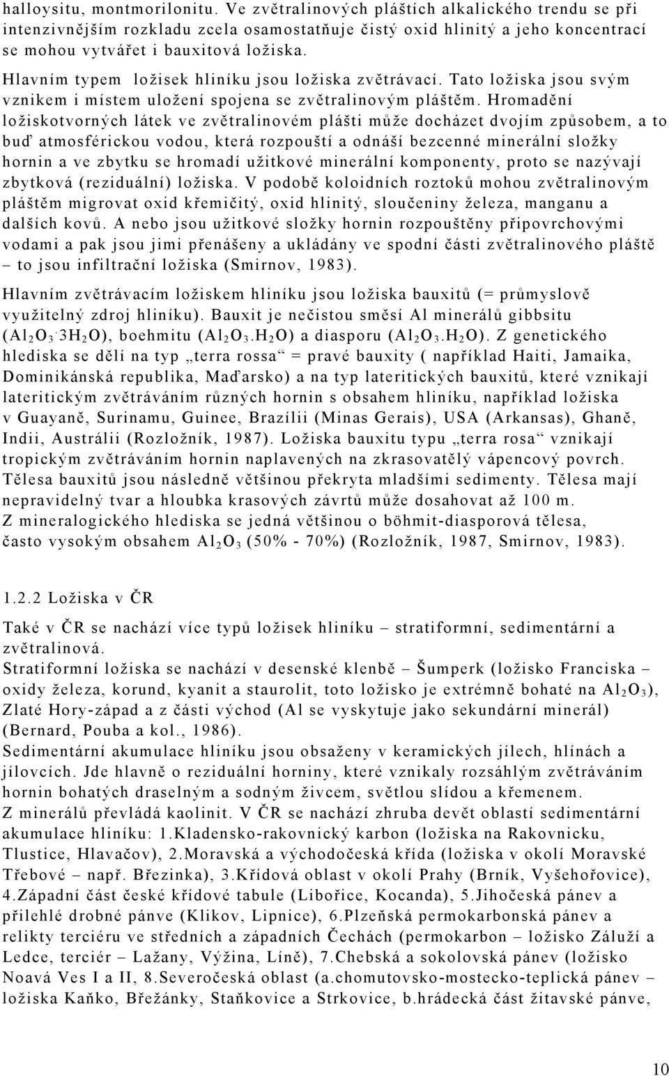 Hlavním typem ložisek hliníku jsou ložiska zvětrávací. Tato ložiska jsou svým vznikem i místem uložení spojena se zvětralinovým pláštěm.